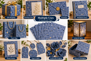 Feuilles de papier bleu artisanal de qualité supérieure avec moulage en pâte dorée, noire et blanche pour invitations de mariage, emballage cadeau et projets DIY - Product Image 6