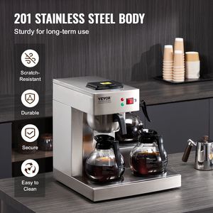 Commerciale 12 tazze di caffè elettrico a goccia con 3 caraffe di vetro e 3 scaldini per uso ufficio - Product Image 5