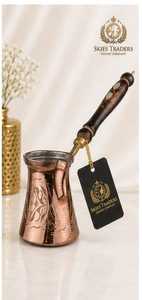 Traditional <b>Turkish</b> Copper Coffee <b>Pot</b> with Floral Engravings and Black Wood Handle Cezve Ibrik Briki - Product Image 4