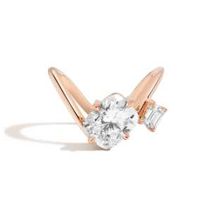 Anillo de compromiso de oro de 14K al por mayor con diamante cultivado en laboratorio de corte cojín, engaste de puntas, piedra lateral de esmeralda, bandas nupciales curvadas onduladas, certificado IGI - Product Image 5