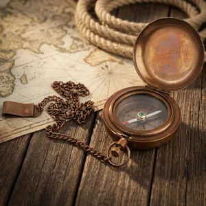Antique Brass <b>Compass</b> with <b>Chain</b> Round Rustic Design Home Decor for Indoor Tabletop Use Durable Solid Metal Construction - Product Image 6