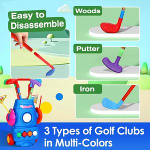 Ensemble de golf d'intérieur/extérieur pour tout-petits avec 4 balles, 4 clubs, 2 trous, 2 drapeaux, chariot de golf portable, jouet de golf pour jeunes joueurs - Product Image 5