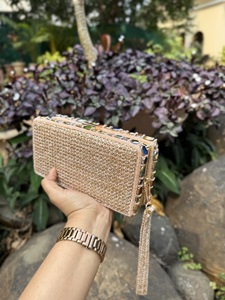 Jute Gem Frame <b>Clutch</b> Bag Handcrafted Natural Jute Evening Handbag with Gem Embellished Frame for Women Party Wear <b>Wedding</b> Gift - Product Image 5