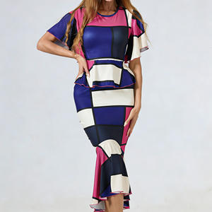 Vente flash sur Temu : ensemble haut peplum et jupe sirène aux couleurs tendance, motif géométrique, tenue deux pièces pour femmes - Product Image 6