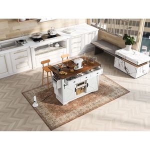 Carrello da Cucina Stile Fattoria K K da 53,7 Pollici con Presa di Corrente, 2 Ante Scorrevoli, Vano Portaoggetti e Porta Spezie a Scomparsa - Product Image 5