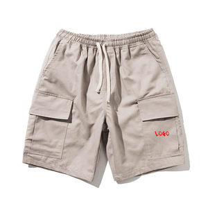 Pantalones Cortos Cargo de Color Sólido para Hombre, Cintura Media, Cierre con Cordón, Logotipo Bordado, Bolsillos Delanteros, Estilo Casual, Tela de Lona - Product Image 1