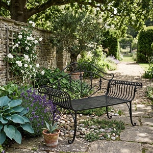 Weatherproof Powder Coated Wrought Iron European Design KHP Park <b>Bench</b> Custom Hand Forged <b>Metal</b> <b>Garden</b> Long Chair 2-Seater - Product Image 3