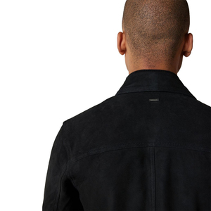 Politix Men's <b>Black</b> <b>Suede</b> Leather <b>Jacket</b> Turn-Down Collar Zipper Closure Casual Autumn Winter Style Regular Fit - Product Image 4