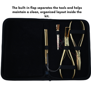 Wholesale Gold Hair Extension tools <b>Set</b> featuring 7 Inch Flat Bead Crimper Removal Tool Wire Loop Hook Sectioning Clips <b>Set</b> - Product Image 5