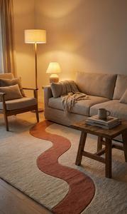 Alfombra Moderna Abstracta de Líneas Onduladas, Hecha a Mano con Lana, Antideslizante, Suave y Minimalista para Sala de Estar, Dormitorio y Decoración del Hogar - Product Image 4