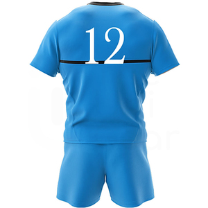 Unisex Blue Soccer Jersey Set Crew Neck Half Sleeve Moisture Wicking Polyester <b>Athletic</b> Fit Color Blocking Design Front - Product Image 2