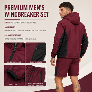 Ensemble veste coupe-vent et short en nylon léger pour homme, personnalisé en usine, fabricant de survêtements en nylon et polyester - Product Image 5