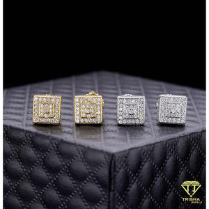 Wholesale 925 Sterling <b>Silver</b> VVS Lab Grown Diamond Square <b>Earrings</b> Gold Plated Full Pave Iced Out Luxury Jewelry <b>For</b> <b>Men</b> Women - Product Image 5