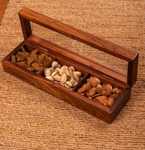 Wooden Spice Organizer <b>Box</b> with Leak Proof Design Dishwasher With 3 Compartments Glass Lid <b>Herb</b> Storage Container - Product Image 5