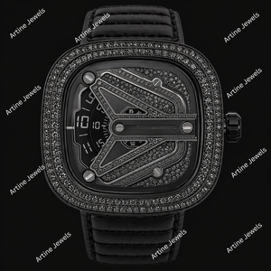 Reloj de Lujo con Diamantes Negros, Correa de Cuero Premium, Diseño Moderno, Accesorio de Moda - Product Image 2