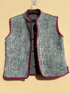 <b>Women's</b> Cotton Velvet Suzani Vest Vintage Beaded Floral Embroidered Breathable Single Button V-neck Short <b>Waistcoat</b> Boho Casual - Product Image 2