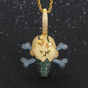 Pendentif Crâne de Dessin Animé Glace Plaqué Or 22K Micro-Incrustation Strass Bijoux Hiphop Unisexe à Porter au Quotidien - Product Image 1