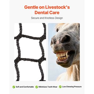 Rete per balle di fieno con design senza nodi per alimentatori animali, 5.91 x 5.91 x 5.91 piedi, fori da 1.65 pollici, materiale PE, riparazione con fascette a zip e ago a navetta - Product Image 5