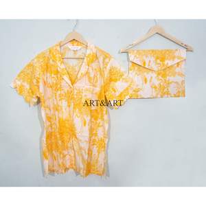 Conjunto de Pijama de Algodón con Estampado a Mano, Estilo Canguro, Hecho en India, Vintage, Hermoso, Ropa de Dormir Corta para Otoño, Verano y Primavera - Product Image 2