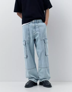 Pantalon cargo en toile bleu clair pour homme, taille mi-haute, plusieurs poches, écologique, respirant, avec cordon de serrage, léger - Product Image 6