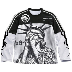 Men's Number Graphic <b>Long</b> <b>Sleeve</b> Jersey Shirts Oversized <b>Y2K</b> Round Neck 2 in 1 T-Shirts Streetwear <b>Top</b> - Product Image 1