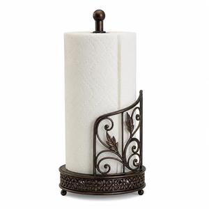 Vintage Metal Paper Towel Holder Free Standing Scroll Design Bronze Finish - Product Image 1