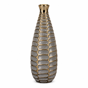 Luxury Textured Metal Decorative Vase Modern Gold Silver Tabletop Flower Vase Home Office Centerpiece Accent Decor Art - Product Image 1