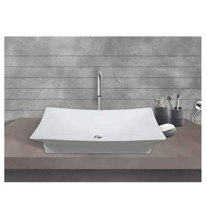 Floating wall hung ceramic sink glossy white rectangular 640x405x120mm bathroom basin semi pedestal - Product Image 3