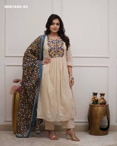 Conjunto de Kurti-Pantalón en Línea A de Algodón Khadi de Alta Calidad con Diseño Estampado y Dupatta de Seda Khadi, Listo para Usar, Proveedor Indio - Product Image 2