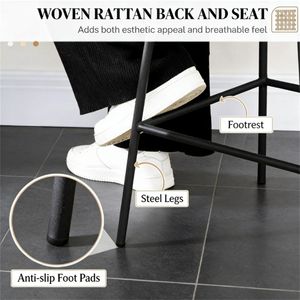 Juego de Cuatro Taburetes de Bar de Ratán Amarillo con un Taburete para Cada Área de Comedor y Bar - Product Image 3