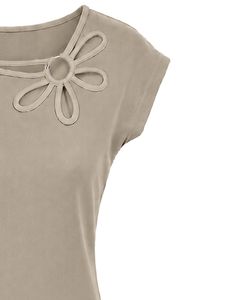 Customized Beige Women Casual T Shirt Floral Ring Neck Short Sleeve Summer Fashion Soft Stretch Ladies Tee Daily Wear <b>Top</b> Blouse - Product Image 4