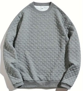 2026 Elegant Men's Oversized Crew Neck Pullover Sweatshirt Solid Color Casual Knitted Cotton Winter Embroidered - Product Image 1