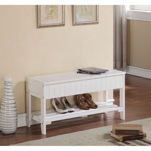 Panca per scarpe in legno massiccio di alta qualità con scarpiera bianca di qualità - Product Image 1