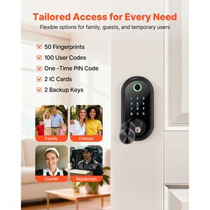 Cerradura Electrónica Biométrica de Huella Dactilar con Bloqueo Automático y Código de Un Solo Uso, y Contraseña Anti-Espionaje para Puertas de Madera - Product Image 2