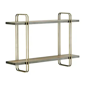 Industrial Wood <b>Wall</b> <b>Shelf</b> Double Tier Iron Pipe Bracket <b>Mounted</b> Storage Rack for Living Room <b>wall</b> <b>shelf</b> - Product Image 2
