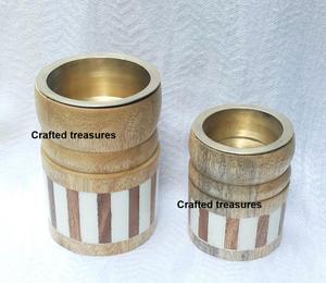 Juego de quemador de incienso Bakhoor Mubakhar hecho a mano con diseño de rayas de madera y resina, inserto de latón, quemador de incienso para decoración del hogar al mejor precio. - Product Image 1