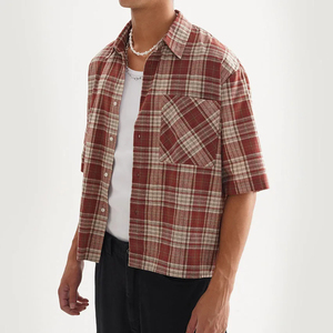 Chemise en flanelle à carreaux rouges pour homme, col rabattu, manches courtes, décontractée, respirante, pour l'été – Vente en gros - Product Image 2