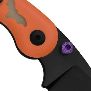 Couteaux pliants Halloween en forme de citrouille avec lame affûtée noircie, motif de chauve-souris décoratif, manche violet et design compact et portable - Product Image 4