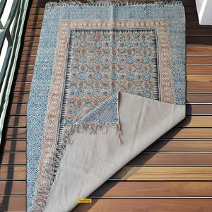 Tapis en coton écologique de style bohème, tissé à la main, à armure plate, imprimé en bloc, taille personnalisée pour le salon - Product Image 2