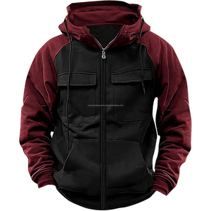 Sweat-shirts personnalisés pour hommes, automne-hiver, avec fermeture éclair, brodés, surdimensionnés, coupe-vent, imperméables, chauds, en polaire, multi-poches, tendance - Product Image 4