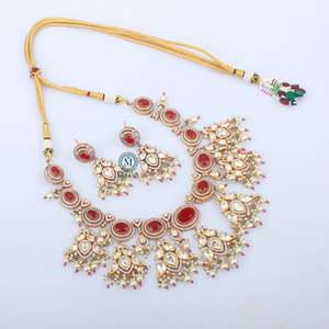 Sundari Gold Plated Zircon Ruby Polki Designer <b>Bridal</b> <b>Necklace</b> & <b>Earring</b> <b>Set</b> - Product Image 3