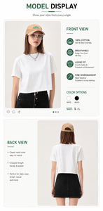 เสื้อยืดผู้หญิง OEM ผ้าฝ้ายแท้ 210 กรัม สไตล์เกาหลี แขนสั้นทรงครอป ลำลอง ทรงเข้ารูป แฟชั่นฤดูร้อน เสื้อยืดพื้นฐานขายส่งสำหรับผู้หญิง - Product Image 5