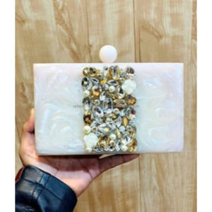 Elegant <b>Green</b> Resin <b>Clutch</b> <b>Bag</b> with Shell and Floral Embellishments Handmade Acrylic Purse <b>for</b> Women Party and <b>Wedding</b> Use - Product Image 2