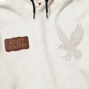 Sweat-shirt à capuche en coton pour homme, style industriel, avec broderie faucon et patchwork, coupe décontractée oversize, pour l'automne - Product Image 6