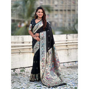 Elite Weaves Black Chandrakor Paithani Silk Banarasi Zari Woven Saree <b>Indian</b> & <b>Pakistani</b> <b>Clothing</b> 650g - Product Image 6
