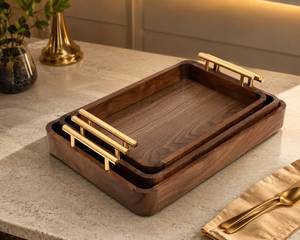 Bandeja Rectangular Rústica de Madera con Vetas Naturales para Servir Comida, Bebidas, Frutas, Aperitivos y Refrescos - Product Image 4
