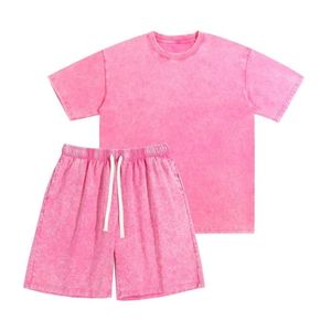 Ensemble rose vif délavé à l'acide, 2 pièces, streetwear, molleton épais, épaules tombantes, coordonné urbain, mode high street - Product Image 3