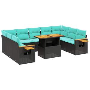 ชุดโซฟาลานบ้านหวายโพลีสีดำ 11 ชิ้นพร้อมเบาะรองนั่งสำหรับชุดสวน - Product Image 2