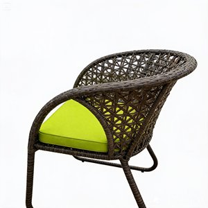 Ensemble de jardin en rotin d'extérieur, table ronde 4 places avec coussins verts, style contemporain, meubles résistants aux intempéries - Product Image 4