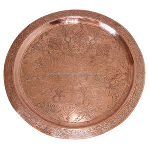 New Arrive Modern Hammered <b>Copper</b> Serving Tray with Brass Handle-Decorative Large Round Coffee Table Tray Metal Handicraft - Product Image 5